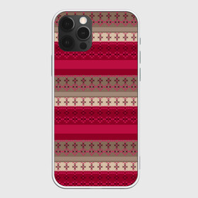Чехол для iPhone 12 Pro Max с принтом Полосатый вышитый орнамент  в Новосибирске, Силикон |  | бежевый | вишневый цвет | вышивка | коричневый и бордовый | орнамент | полосы | популярный | простой | этнический