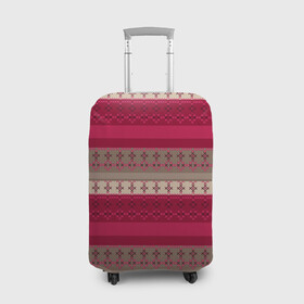 Чехол для чемодана 3D с принтом Полосатый вышитый орнамент  в Новосибирске, 86% полиэфир, 14% спандекс | двустороннее нанесение принта, прорези для ручек и колес | бежевый | вишневый цвет | вышивка | коричневый и бордовый | орнамент | полосы | популярный | простой | этнический