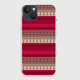 Чехол для iPhone 13 с принтом Полосатый вышитый орнамент в Новосибирске,  |  | бежевый | вишневый цвет | вышивка | коричневый и бордовый | орнамент | полосы | популярный | простой | этнический