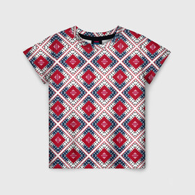 Детская футболка 3D с принтом Красно-синий плед -клетка в Новосибирске, 100% гипоаллергенный полиэфир | прямой крой, круглый вырез горловины, длина до линии бедер, чуть спущенное плечо, ткань немного тянется | абстрактный | геометрический | красный | плед | пэчворк | синий | современный | этнический