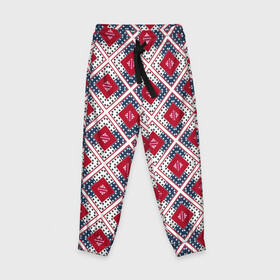 Детские брюки 3D с принтом Красно-синий плед -клетка в Новосибирске, 100% полиэстер | манжеты по низу, эластичный пояс регулируется шнурком, по бокам два кармана без застежек, внутренняя часть кармана из мелкой сетки | Тематика изображения на принте: абстрактный | геометрический | красный | плед | пэчворк | синий | современный | этнический