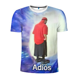 Мужская футболка 3D спортивная с принтом Adios в Новосибирске, 100% полиэстер с улучшенными характеристиками | приталенный силуэт, круглая горловина, широкие плечи, сужается к линии бедра | adios | адидас | бабуля | бабушка | вселенная | космос | мемы | портал | прощание | черная дыра