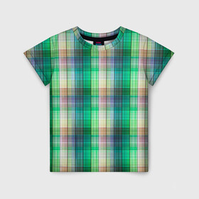 Детская футболка 3D с принтом Зеленый клетчатый узор  в Новосибирске, 100% гипоаллергенный полиэфир | прямой крой, круглый вырез горловины, длина до линии бедер, чуть спущенное плечо, ткань немного тянется | в клетку | зеленый | клетка | клетчатый узор | популярный | рубашечный | современный | шотландка