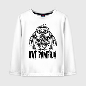 Детский лонгслив хлопок с принтом Bat pumpkin в Новосибирске, 100% хлопок | круглый вырез горловины, полуприлегающий силуэт, длина до линии бедер | bat | halloween | holiday | hype | jaw | muzzle | pumpkin | wings | крылья | летучая мышь | пасть | праздник | хайп | хэллоуин