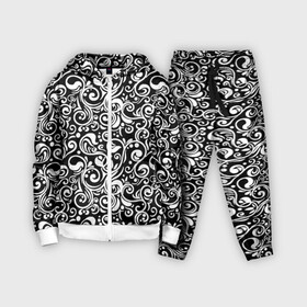 Детский костюм 3D с принтом Черно белая роспись в Новосибирске,  |  | abstract | black and white | pattern | texture | абстрактный рисунок | абстракция | белый рисунок | белый узор | волнистый узор | завитки | круги | минимализм | монохром | орнамент | паттерн | роспись | текстура | узор
