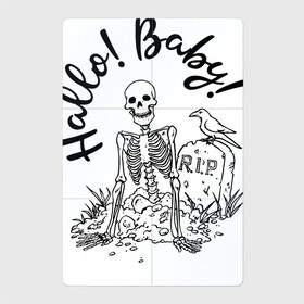 Магнитный плакат 2Х3 с принтом Привет, детка! в Новосибирске, Полимерный материал с магнитным слоем | 6 деталей размером 9*9 см | halloween | holiday | hype | raven | skeleton | stone | tomb | ворон | камень | могила | праздник | скелет | хайп | хэллоуин