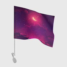Флаг для автомобиля с принтом СКАЗОЧНАЯ НОЧЬ 2 КРАСНЫЙ в Новосибирске, 100% полиэстер | Размер: 30*21 см | деревья | звёзды | космос | луна | мир | ночь | облака | птицы