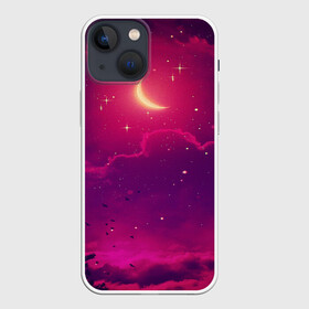 Чехол для iPhone 13 mini с принтом СКАЗОЧНАЯ НОЧЬ 2 КРАСНЫЙ в Новосибирске,  |  | деревья | звёзды | космос | луна | мир | ночь | облака | птицы