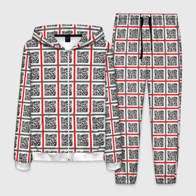 Мужской костюм 3D с принтом Почитай Игнатова QR в Новосибирске, 100% полиэстер | Манжеты и пояс оформлены тканевой резинкой, двухслойный капюшон со шнурком для регулировки, карманы спереди | code | qr | square | квадраты | клетка | код | узор