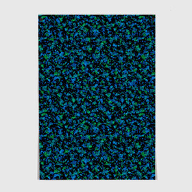 Постер с принтом Абстрактный зелено-синий узор  в Новосибирске, 100% бумага
 | бумага, плотность 150 мг. Матовая, но за счет высокого коэффициента гладкости имеет небольшой блеск и дает на свету блики, но в отличии от глянцевой бумаги не покрыта лаком | абстрактный | вкрапления | зеленый | молодежный | мраморный | синий | современный | черный и синий