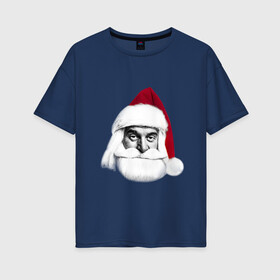 Женская футболка хлопок Oversize с принтом Санта Клаус в Новосибирске, 100% хлопок | свободный крой, круглый ворот, спущенный рукав, длина до линии бедер
 | дед мороз | клаус | новый год | праздник | праздничный | рождество | санта