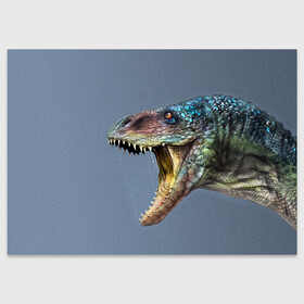 Поздравительная открытка с принтом Хищный динозавр | Dino (Z) в Новосибирске, 100% бумага | плотность бумаги 280 г/м2, матовая, на обратной стороне линовка и место для марки
 | Тематика изображения на принте: dino | dinosauria | дино | динозавр | парк юрского | хищный динозавр | чудовище | юрский период | ящер | ящерица
