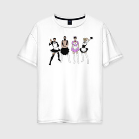 Женская футболка хлопок Oversize с принтом Горничные :3 в Новосибирске, 100% хлопок | свободный крой, круглый ворот, спущенный рукав, длина до линии бедер
 | аниме | горничные | мальчики | униформа | фартук