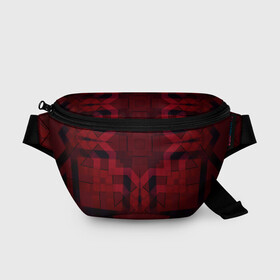 Поясная сумка 3D с принтом Темно-красный геометрический  в Новосибирске, 100% полиэстер | плотная ткань, ремень с регулируемой длиной, внутри несколько карманов для мелочей, основное отделение и карман с обратной стороны сумки застегиваются на молнию | абстрактный | геометрические фигуры | креативный | модный | молодежный | популярный | современный | темно красный