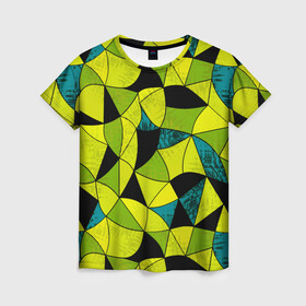 Женская футболка 3D с принтом Гранжевый яркий зеленый  в Новосибирске, 100% полиэфир ( синтетическое хлопкоподобное полотно) | прямой крой, круглый вырез горловины, длина до линии бедер | абстрактный | гранжевая текстура | зеленый | летний | молодежный | современный | ярко желтый