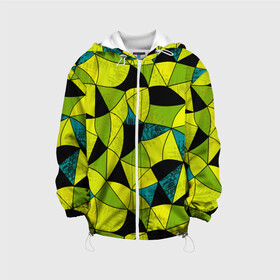 Детская куртка 3D с принтом Гранжевый яркий зеленый  в Новосибирске, 100% полиэстер | застежка — молния, подол и капюшон оформлены резинкой с фиксаторами, по бокам — два кармана без застежек, один потайной карман на груди, плотность верхнего слоя — 90 г/м2; плотность флисового подклада — 260 г/м2 | абстрактный | гранжевая текстура | зеленый | летний | молодежный | современный | ярко желтый
