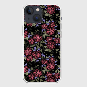 Чехол для iPhone 13 mini с принтом Цветочная мозаика в Новосибирске,  |  | абстрактные цветы | абстрактный | геометрический | коричневый | оливковый | розовый | цветочный