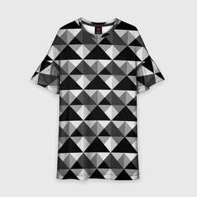 Детское платье 3D с принтом Современный геометрический  в Новосибирске, 100% полиэстер | прямой силуэт, чуть расширенный к низу. Круглая горловина, на рукавах — воланы | Тематика изображения на принте: абстрактный | геометрический фигуры | модный | полигональный | популярный | треугольники | черно белый