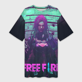 Платье-футболка 3D с принтом FREE FIRE в Новосибирске,  |  | ff | free fire | game | gamer | games | garena | hacker | pro gamer | гарена | гексагон | игра | текстура | фри фаер | фф | хакер