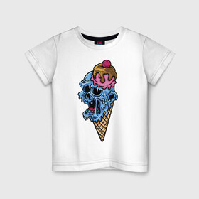 Детская футболка хлопок с принтом Horror ice cream в Новосибирске, 100% хлопок | круглый вырез горловины, полуприлегающий силуэт, длина до линии бедер | fear | halloween | horror | hype | ice cream | jaw | skull | teeth | зубы | мороженое | пасть | ужас | хайп | хэллоуин | череп