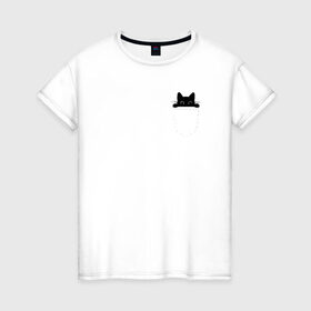 Женская футболка хлопок с принтом Кот в кармане в Новосибирске, 100% хлопок | прямой крой, круглый вырез горловины, длина до линии бедер, слегка спущенное плечо | cat | kitty | карман | кармашек | кот | котёнок