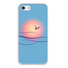 Чехол для iPhone 5/5S матовый с принтом Солнечный шар в Новосибирске, Силикон | Область печати: задняя сторона чехла, без боковых панелей | sea | sun | закат | море | небо | птицы | солнце | чайки