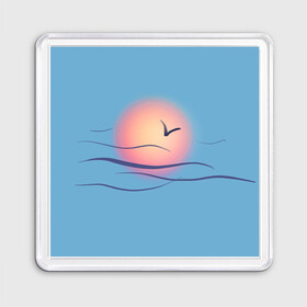 Магнит 55*55 с принтом Солнечный шар в Новосибирске, Пластик | Размер: 65*65 мм; Размер печати: 55*55 мм | sea | sun | закат | море | небо | птицы | солнце | чайки