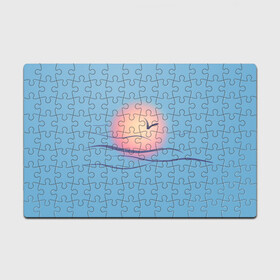 Головоломка Пазл магнитный 126 элементов с принтом Солнечный шар в Новосибирске, полимерный материал с магнитным слоем | 126 деталей, размер изделия —  180*270 мм | sea | sun | закат | море | небо | птицы | солнце | чайки
