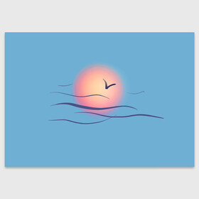Поздравительная открытка с принтом Солнечный шар в Новосибирске, 100% бумага | плотность бумаги 280 г/м2, матовая, на обратной стороне линовка и место для марки
 | Тематика изображения на принте: sea | sun | закат | море | небо | птицы | солнце | чайки