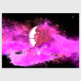 Поздравительная открытка с принтом Аниме Девушка | Розовый Космос в Новосибирске, 100% бумага | плотность бумаги 280 г/м2, матовая, на обратной стороне линовка и место для марки
 | anime | cloud | girl | japan | moon sky | pink | senpai | space | аниме | анимэ | девочка | девушка | космос | краска | кровь | луна | мульт | самурай | символ | тян | япония