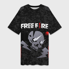 Платье-футболка 3D с принтом FREE FIRE (Фри Фаер) в Новосибирске,  |  | ff | free fire | game | gamer | games | garena | pro gamer | гарена | гексагон | игра | итан | текстура | фри фаер | фф | череп
