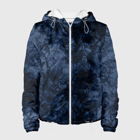 Женская куртка 3D с принтом Темно-синяя текстура камня  в Новосибирске, ткань верха — 100% полиэстер, подклад — флис | прямой крой, подол и капюшон оформлены резинкой с фиксаторами, два кармана без застежек по бокам, один большой потайной карман на груди. Карман на груди застегивается на липучку | абстрактный | модный | молодежный | мрамор | мраморный узор | синий | современный