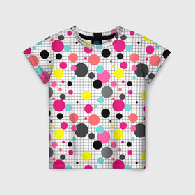 Детская футболка 3D с принтом Горох разноцветный. в Новосибирске, 100% гипоаллергенный полиэфир | прямой крой, круглый вырез горловины, длина до линии бедер, чуть спущенное плечо, ткань немного тянется | абстрактный | в горошек | горох | детский | клетчатый | разноцветный горох | современный | узор в клетку