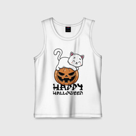 Детская майка хлопок с принтом Kitten & Pumpkin в Новосибирске,  |  | cat | ears | eyes | halloween | holiday | jaw | kitten | moustache | nose | paws | pumpkin | smile | tail | teeth | глаза | зубы | кот | котёнок | кошка | лапы | нос | праздник | тыква | улыбка | усы | уши | хвост | хэллоуин