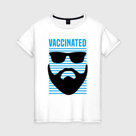 Женская футболка хлопок с принтом Vaccinated в Новосибирске, 100% хлопок | прямой крой, круглый вырез горловины, длина до линии бедер, слегка спущенное плечо | coronavirus | covid19 | virus | вакцина | вакцинация | вирус | грипп | заражение | здоровье | иммунитет | инфекция | карантин | корона | коронавирус | маска | пандемия | прививка | самоизоляция | спутник