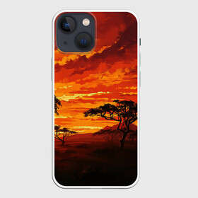Чехол для iPhone 13 mini с принтом АФРИКАНСКАЯ САВАННА в Новосибирске,  |  | африка | деревья | живопись | закат | засуха | искуство | облака | пейзаж | пустыня | рисунок | саванна
