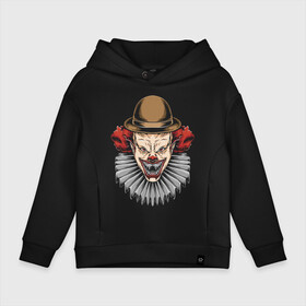 Детское худи Oversize хлопок с принтом The terrible clown в Новосибирске, френч-терри — 70% хлопок, 30% полиэстер. Мягкий теплый начес внутри —100% хлопок | боковые карманы, эластичные манжеты и нижняя кромка, капюшон на магнитной кнопке | clown | eyes | fangs | halloween | hat | holiday | horror | jabot | jaw | muzzle | nose | глаза | жабо | клоун | клыки | нос | пасть | праздник | ужас | хэллоуин | шляпа