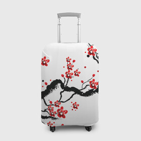 Чехол для чемодана 3D с принтом САКУРА ЦВЕТЁТ И БЛАГАУХАЕТ в Новосибирске, 86% полиэфир, 14% спандекс | двустороннее нанесение принта, прорези для ручек и колес | ветвь | дерево | сакура | цветы | япония
