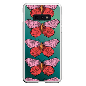 Чехол для Samsung S10E с принтом Зеленый принт с бабочками :) в Новосибирске, Силикон | Область печати: задняя сторона чехла, без боковых панелей | Тематика изображения на принте: бабочки | градиент | графический | грустный | зеленый | меланхолия | насекомые | ретро | розовый | странный