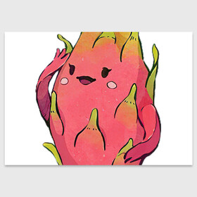 Поздравительная открытка с принтом Драконья ягода в Новосибирске, 100% бумага | плотность бумаги 280 г/м2, матовая, на обратной стороне линовка и место для марки
 | Тематика изображения на принте: арт | дракон | драконий фрукт | драконья ягода | мило | милота | рисунок | свежие фрукты | свежий продукт | свежий фрукт | таиланд | тропики | тропическая ягода | фрукт | фрукты