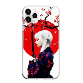 Чехол для iPhone 11 Pro матовый с принтом НАД ВЕТВЯМИ САКУРЫ в Новосибирске, Силикон |  | ветви | девушка | катана | кунаичи | сакура | самурай | солнце | флаг | япония