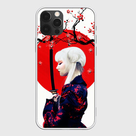 Чехол для iPhone 12 Pro Max с принтом НАД ВЕТВЯМИ САКУРЫ в Новосибирске, Силикон |  | ветви | девушка | катана | кунаичи | сакура | самурай | солнце | флаг | япония