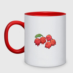 Кружка двухцветная с принтом Клюква в Новосибирске, керамика | объем — 330 мл, диаметр — 80 мм. Цветная ручка и кайма сверху, в некоторых цветах — вся внутренняя часть | арт | клюква | красные ягоды | мило | милота | рисунок | свежая ягода | свежие ягоды | свежий продукт | ягода | ягоды