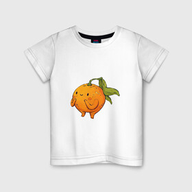 Детская футболка хлопок с принтом Мандаринчик в Новосибирске, 100% хлопок | круглый вырез горловины, полуприлегающий силуэт, длина до линии бедер | арт | мило | милота | рисунок | свежие фрукты | свежий продукт | свежий фрукт | фрукт | фрукты