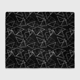 Плед 3D с принтом Черно-белый геометрический  в Новосибирске, 100% полиэстер | закругленные углы, все края обработаны. Ткань не мнется и не растягивается | абстрактный | геометрические фигуры | монохромный | мужской | треугольники | черный и белый | черный фон