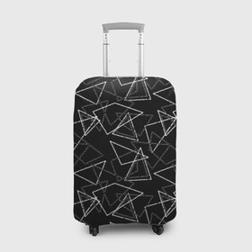 Чехол для чемодана 3D с принтом Черно-белый геометрический  в Новосибирске, 86% полиэфир, 14% спандекс | двустороннее нанесение принта, прорези для ручек и колес | абстрактный | геометрические фигуры | монохромный | мужской | треугольники | черный и белый | черный фон