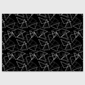 Поздравительная открытка с принтом Черно-белый геометрический  в Новосибирске, 100% бумага | плотность бумаги 280 г/м2, матовая, на обратной стороне линовка и место для марки
 | абстрактный | геометрические фигуры | монохромный | мужской | треугольники | черный и белый | черный фон