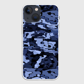 Чехол для iPhone 13 mini с принтом Синий камуфляж в клетку в Новосибирске,  |  | для мальчиков | камуфляж | клетка | клетчатый узор | мужской | популярный | синий | современный | спортивный