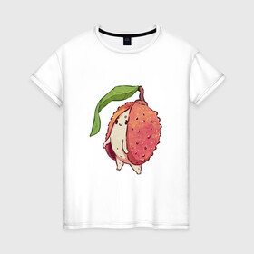 Женская футболка хлопок с принтом Личи в Новосибирске, 100% хлопок | прямой крой, круглый вырез горловины, длина до линии бедер, слегка спущенное плечо | арт | личи | мило | милота | рисунок | свежие фрукты | свежий продукт | свежий фрукт | фрукт | фрукты