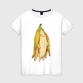 Женская футболка хлопок с принтом Банан в Новосибирске, 100% хлопок | прямой крой, круглый вырез горловины, длина до линии бедер, слегка спущенное плечо | арт | банан | мило | милота | рисунок | свежие фрукты | свежий продукт | свежий фрукт | фрукт | фрукты